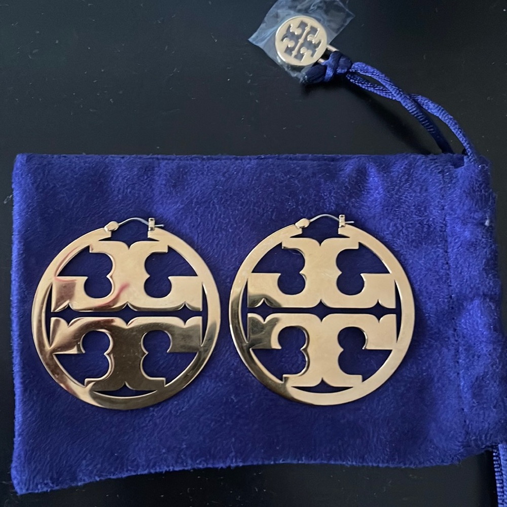 Gold Tory Burch Hoop Earrings